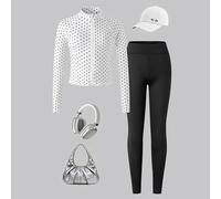 Mädchen Sportoutfit mit langen Hosen, Polka-Dot-Muster Daumenloch-Design Stehkragen Langarm-Jacke kombiniert mit einfarbigen schwarzen langen Hosen Sp