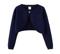 Mädchen Strickjacke Langarm Bolero Jäckchen KinderSweatshirt Hochzeit Mantel Strickwaren Schulterjacke Knitted Cardigan Festliche Jacke mit Knöpfen Bolerojäckche Einfarbig für 1-14 (Navy, 3-4 Years)