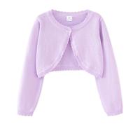 Mädchen Strickjacke Langarm Bolero Jäckchen KinderSweatshirt Hochzeit Mantel Strickwaren Schulterjacke Knitted Cardigan Festliche Jacke mit Knöpfen Bolerojäckche Einfarbig für 1-14 (Purple, 7-8 Years)
