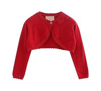 Mädchen Strickjacke Langarm Shrug Baumwolle EIN-Knopf Bolero Kinder Sweatshirt Hochzeit Kommunionkleid Taufekleid Mantel Strickwaren für Unifarben (Red, 3-4 Years)