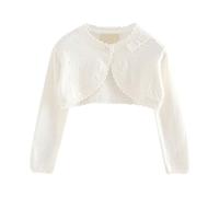 Mädchen Strickjacke Langarm Shrug Baumwolle EIN-Knopf Bolero Kinder Sweatshirt Hochzeit Kommunionkleid Taufekleid Mantel Strickwaren für Unifarben (White, 12-18 Months)