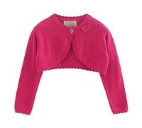 Mädchen Strickjacke Langarm Shrug Baumwolle EIN-Knopf Bolero Kinder Sweatshirt Hochzeit Kommunionkleid Taufekleid Mantel Strickwaren für Unifarben (Hot Pink, 5-6 Years)