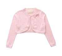 Mädchen Strickjacke Langarm Shrug Baumwolle EIN-Knopf Bolero Kinder Sweatshirt Hochzeit Kommunionkleid Taufekleid Mantel Strickwaren für Unifarben (Pink, 6-7 Years)
