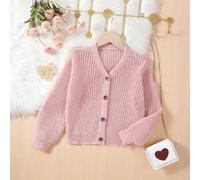 Mädchen Strickjacke, Rosa Herbst Schulanfang, V-Ausschnitt Laternenärmel gestrickt strukturiert, minimalistisch elegant süß gerippte Bündchen, gemütli