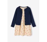 Mädchen Sweatjacke & Blumenkleid, personalisierbar blau/pfirsich herzen Gr. 128 von Vertbaudet