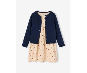 Mädchen Sweatjacke & Blumenkleid, personalisierbar blau/pfirsich herzen Gr. 158 von Vertbaudet