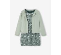 Vertbaudet Mädchen-Set: Sweatjacke & Blumenkleid graugrün 128