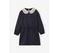 Vertbaudet Mädchen Sweatkleid mit Makramee-Kragen und Recycling-Polyester schiefergrau 140