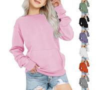 Mädchen Sweatshirt Baumwolle Leichte Freizeit Oberteil Einfarbige Rundhals Langarmshirt mit Känguru Taschen Sportlich Rippensaum Gym Oberteil Jogging Sportbekleidung Kinder (Grey, 13-14 Years)