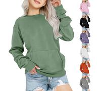 Mädchen Sweatshirt Baumwolle Leichte Freizeit Oberteil Einfarbige Rundhals Langarmshirt mit Känguru Taschen Sportlich Rippensaum Gym Oberteil Jogging Sportbekleidung Kinder (Green, 13-14 Years)