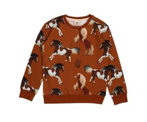 Mädchen Sweatshirt Bio-Baumwolle „Joyful Horses“ rostbraun, weicher Langarm-Pullover von Walkiddy für Schulkinder, kuscheliges Jerseysweat, hautfreundlich & nachhaltig gefertig Braun 122