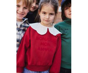 Mädchen Sweatshirt mit besticktem Kragen rot Gr. 110 von Vertbaudet