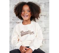 Mädchen-Sweatshirt mit Brooklyn-Print & Zebramuster wollweiß Gr. 92/98 von vertbaudet