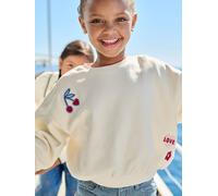 Mädchen Sweatshirt mit Patches & Picotkante am Auschnitt, Recycling-Polyester wollweiß Gr. 92/98 von vertbaudet
