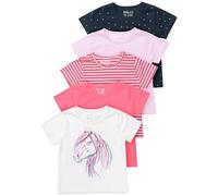 Mädchen T-Shirt Set, 5 Stück, Pink/Lavendel/Blue/Weiß, Pferde-Motiv, Streifen und Punktemuster, Kurzarm, Größe 80-86