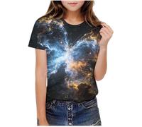 Mädchen-T-Shirt, Sternen-T-Shirt, Kinder, kurzärmelig, Sommer, bequem, niedlich, Cartoon, Rundhalsausschnitt, lässig, sportlich, lockere Schul-T-Shirts, Bluse für 3-14 Jahre, Mehrfarbig, 4 Jahre