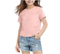 Mädchen-T-Shirts mit Schleife, kurzärmeliges Oberteil, Sommer, bequem, Cartoon, Rundhalsausschnitt, niedlich, Schule, Freizeit, Sport, Tunika, Top, Bluse, Oberteil für 1-10 Jahre, Rosa, 3-4 Jahre