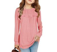 Mädchen T Shirts Tunika Rüschen Langarmshirts Freizeit Lose Tops Niedlich Kinder Weiche Bluse, Rosa, 8-10 Jahre