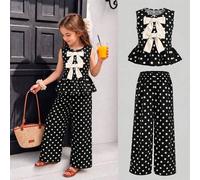 Mädchen Tanktop & lange Hose Polka Dot Set kombiniert Vintage-Elemente mit verspieltem Design, einfach aber süß, geeignet für tägliche Ausflüge und Sp