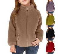 Mädchen Teddy Fleecejacke Süß Einfarbig Leicht Winterjacke Plüschjacke mit Reißverschluss Tasche Kinder Stehkragen Weich Bequem Polarfleece Trenchcoat (Coffee, 6-7 Years)
