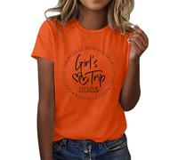 Mädchen Trip 2025 T-Shirt Damen Mode Rundhals Casual Kurzarm Frauen Laufen Langarm, Orange, S