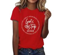 Mädchen Trip 2025 T-Shirt Damen Mode Rundhals Casual Kurzarm Frauen Laufen Langarm, rot, S