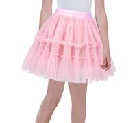 Mädchen Tüll Rock - Kinder Mesh Faltenrock Für Frühling, Tanz, Freizeit - Elegante Elastische Hohe Taille Röcke - Rosa 5-6 Jahre