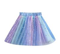 Mädchen Tüllrock Tutu Regenbogen Sterne für Karneval & Fee - Kinder Ballettrock Kurz Bunt Gestreift für Fasching & Kostüm Basis - Glitzer Tüll Rock Mehrlagig A-Linie für Geburtstag & Straßenkarneval