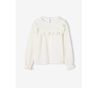 Mädchen Volantbluse aus Musselin wollweiß Gr. 86 von vertbaudet