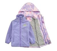 Mädchen Wasserdichte Jacke mit Fleece Futter Kinder Wasserabweisend Süßes Design Schule Übergangsjacke mit Kapuze und Gefüttert Regenjacke Herbst/Früher Winter für Kinder