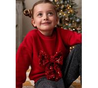 Vertbaudet Mädchen Weihnachts-Sweatshirt mit Pailletten-Schleife rot 110