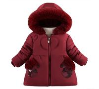 mädchen winterjacke 134/140, Mädchen Winterjacke Warm Baby Winddichte Kinderjacken Gefüttert Winter Outdoorjacke Wintermantel Langarm Steppjacke Parka mit Fellkapuze Elegant Mantel Jacke, RD1, 80