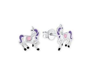 Mädchenohrstecker Einhorn aus Sterlingsilber, Emaille