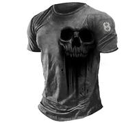 Männer Amerikanische Flagge Schädel Print T Shirt Sommer Trendy 3D Print Rundhals Kurzarm Tee Color3 XXL