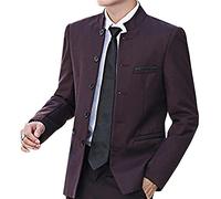 Männer Casual Anzug Blazer Jacken Stehkragen Business Sport Mäntel Jacke Slim Fit Knopf Solide Chinesische Tunika Anzüge Abschlussball, Weinrot, S