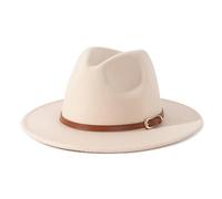 Männer Frauen Filz Top Hüte Fedora Panama Hüte Zylinder Mit Flacher Krempe Damen Französischer Filzhut Warmer Jazzhut Herren M(56-58Cm) Beige Hut + Brauner Gürtel