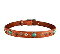 Männer Frauen Nieten Echter Gürtel Punk Rock Nieten Goth Gürtel Vintage Türkis Nietengürtel mit Schnalle für Jeans Hosen, 3,8 cm breit,Braun,115cm/waist:38"~40"