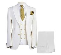 Männer Jacke Weste Hose Beruf Business Anzug Single Breasted Zwei Knöpfe Hochzeit Smoking Sets Jährliche Party Prom Blazer (Weiß,4XL)