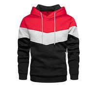 Männer Loose Color Block Seitennaht Tasche Kapuze Sport Langarm Splice Pullover Casual Panel Sweatshirt Outwear (Rot,3XL)