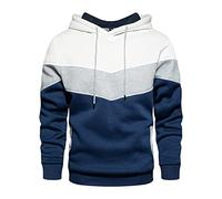Männer Loose Color Block Seitennaht Tasche Kapuze Sport Langarm Splice Pullover Casual Panel Sweatshirt Outwear (Weiß,L)