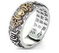 Männer Ringe, Schutz Reichtum Ring, Feng Shui Pixiu Mantra Ring S925 Silber Buddhistisches Glück Amulett Mantra Doppelter Schutz Reichtum Liebe Gesundheit Ring Geschenk for Männer Frauen (Farbe: Gold,