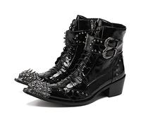 Männer Schwarz Braun Rot Herbst Und Winter Warme Metall Spitz Zeh Retro Erhöhte Reißverschluss Stiefel Lederschuhe (Color : Black, Size : 44 EU)