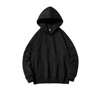 Männer Solid Color Basic Einfache Rundhalsausschnitt Hoodie Baggy Streetwear Kordelzug Sweatshirt Känguru Pocket Outwear Tops (Schwarz,XXL)