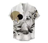 Männer Stehkragen Kurzarmhemden Vintage Japanese Samurai Tier Katze 3D gedruckt Button Down Shirt Sommer Casual Strand Urlaub Tops