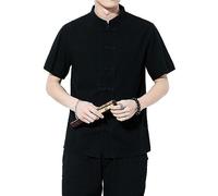 Männer Streetwear Mäntel Sommer Japanische Harajuku Jacken Chinesische Hanfu T-Shirt Herren Retro Tang Anzug Kung Fu Qipao Tops Hemden C-Black 3XL