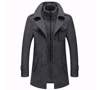 Männer Warmer Wollmantel, abnehmbare Doppelkragen Erbsen-Mäntel Casual Winter Business Slim Fit Jacke Plus Baumwollfutter Dicker Abzug im Freien Winddichte Mantel im Freien,Grau,XXXL
