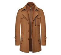 Männer Warmer Wollmantel, abnehmbare Doppelkragen Erbsen-Mäntel Casual Winter Business Slim Fit Jacke Plus Baumwollfutter Dicker Abzug im Freien Winddichte Mantel im Freien-Schwarz