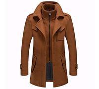 Männer Warmer Wollmantel, abnehmbare Doppelkragen Erbsen-Mäntel Casual Winter Business Slim Fit Jacke Plus Baumwollfutter Dicker Abzug im Freien Winddichte Mantel im Freien,Braun,XXXL