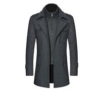 Männer Warmer Wollmantel, abnehmbare Doppelkragen Erbsen-Mäntel Casual Winter Business Slim Fit Jacke Plus Baumwollfutter Dicker Abzug im Freien Winddichte Mantel im Freien-Schwarz