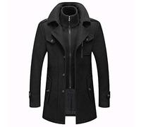 Männer Warmer Wollmantel, abnehmbare Doppelkragen Erbsen-Mäntel Casual Winter Business Slim Fit Jacke Plus Baumwollfutter Dicker Abzug im Freien Winddichte,Schwarz,L